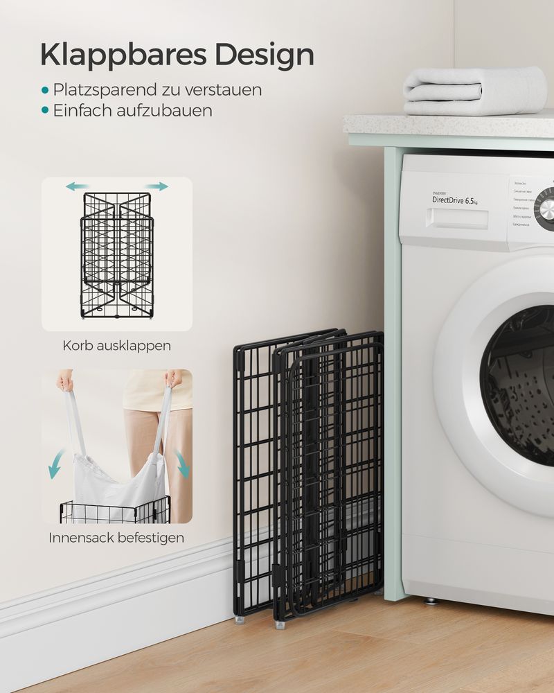 Songmics Καλάθι Απλύτων με Μεταλλικό Πλαίσιο - 50L - Black / White - LCB150W01