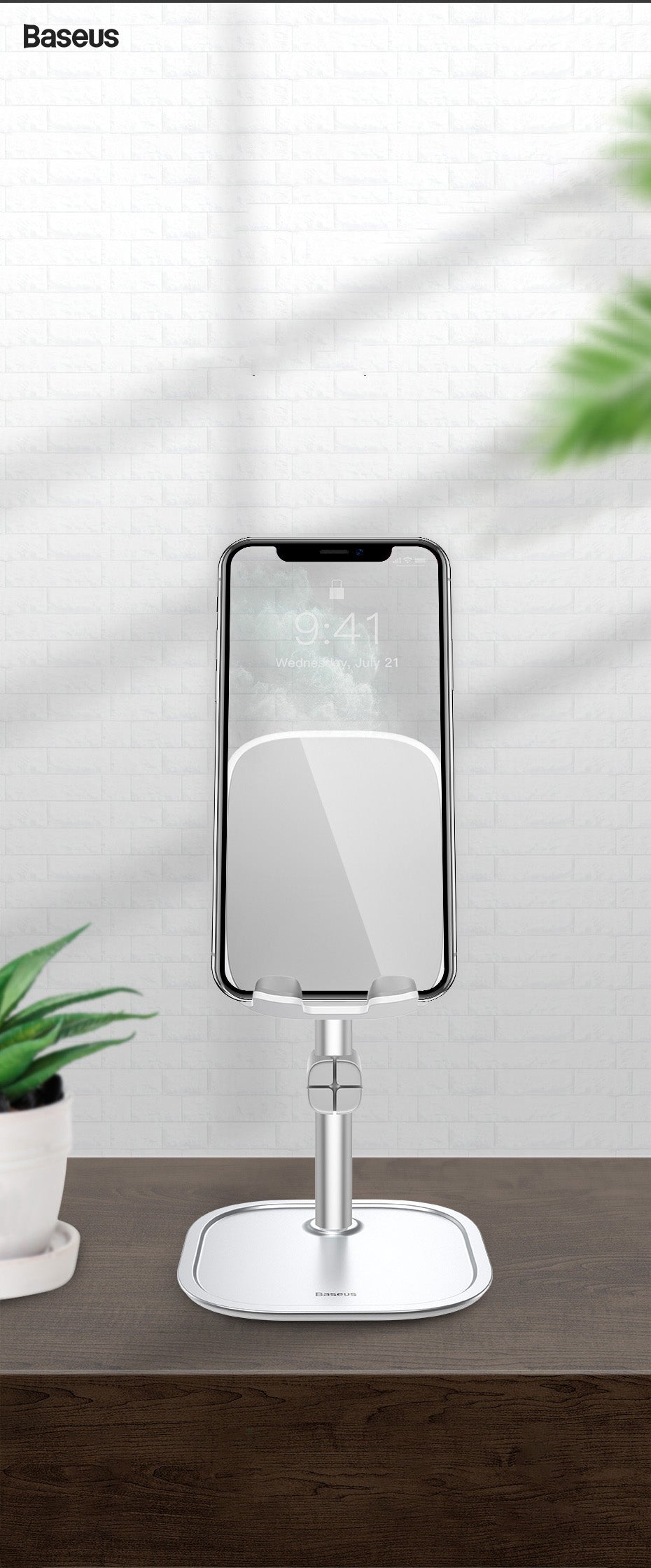 Baseus Literary Youth Desktop Bracket Telescopic Mobile Stand Βάση Στήριξης Κινητών - Silver - SUWY-A0S