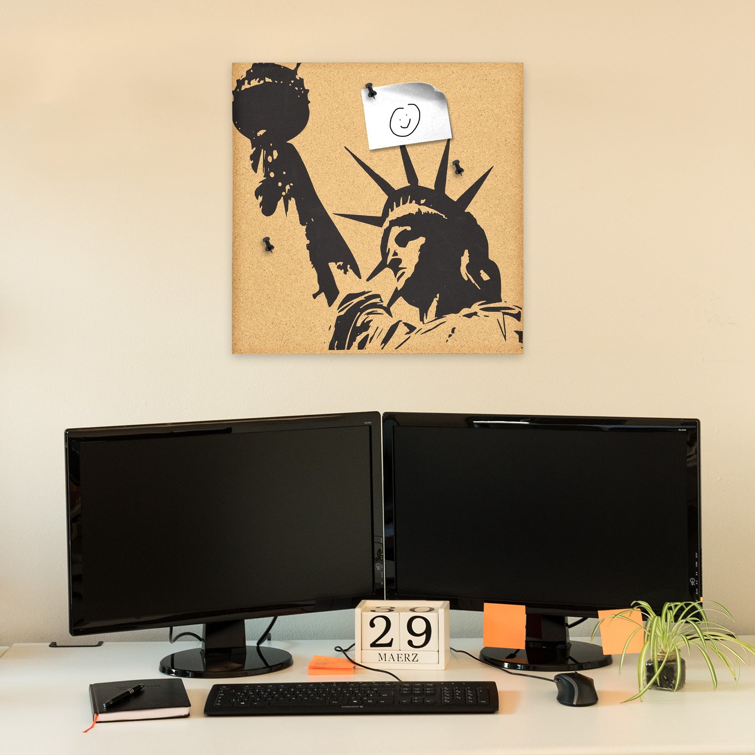Navaris Cork Notice Board - Πίνακας Ανακοινώσεων με Πινέζες - Design Statue of Liberty - Brown - Black - 45371.04