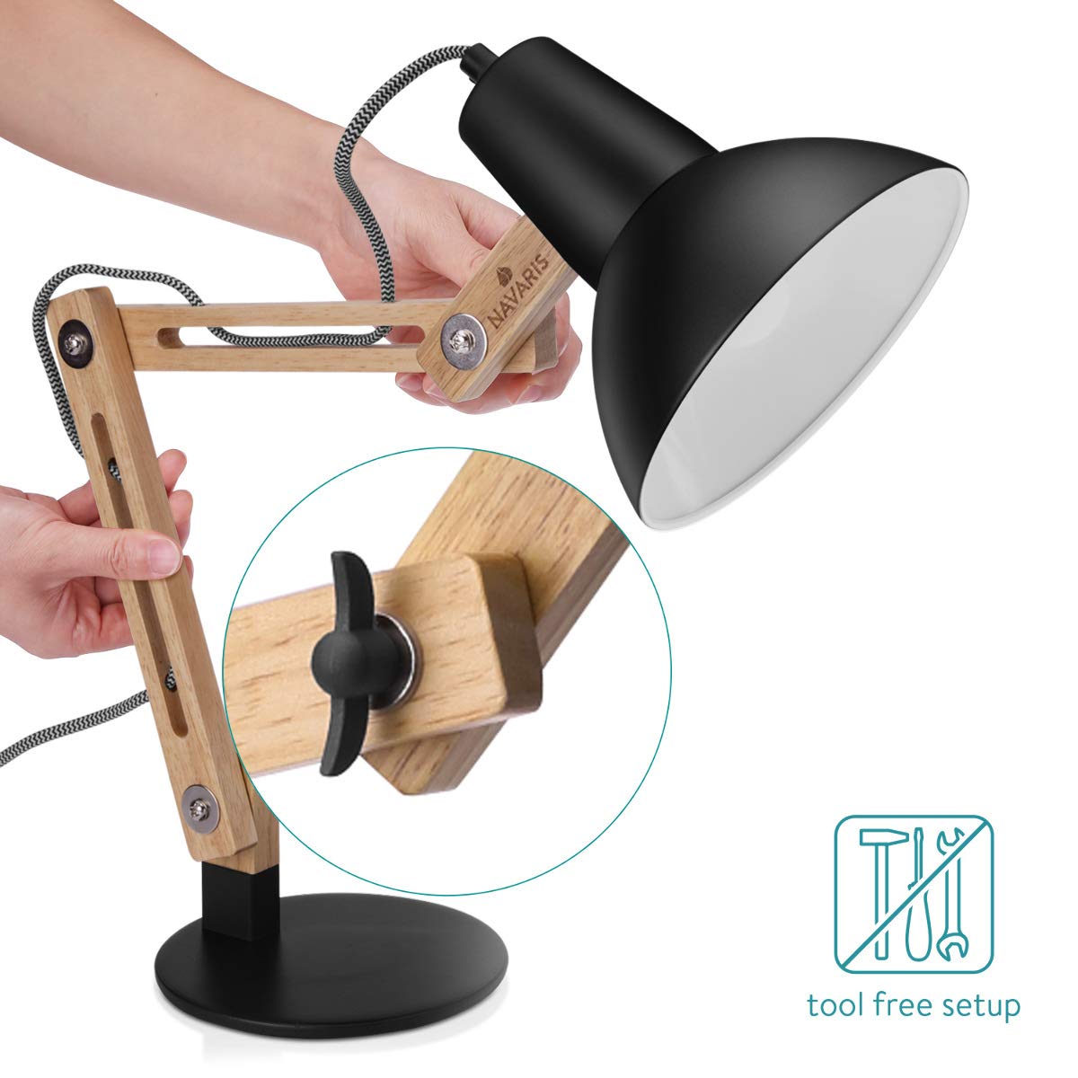 Navaris Wooden Desk Lamp Επιτραπέζιο Φωτιστικό από Ξύλο - Brown / Black - 49125.01