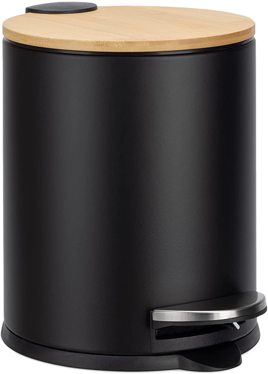 Navaris Κάδος Απορριμμάτων για το Μπάνιο με Καπάκι από Μπαμπού - 5L - Black - 55244.01