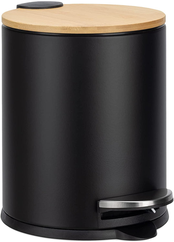 Navaris Κάδος Απορριμμάτων για το Μπάνιο με Καπάκι από Μπαμπού - 5L - Black - 55244.01