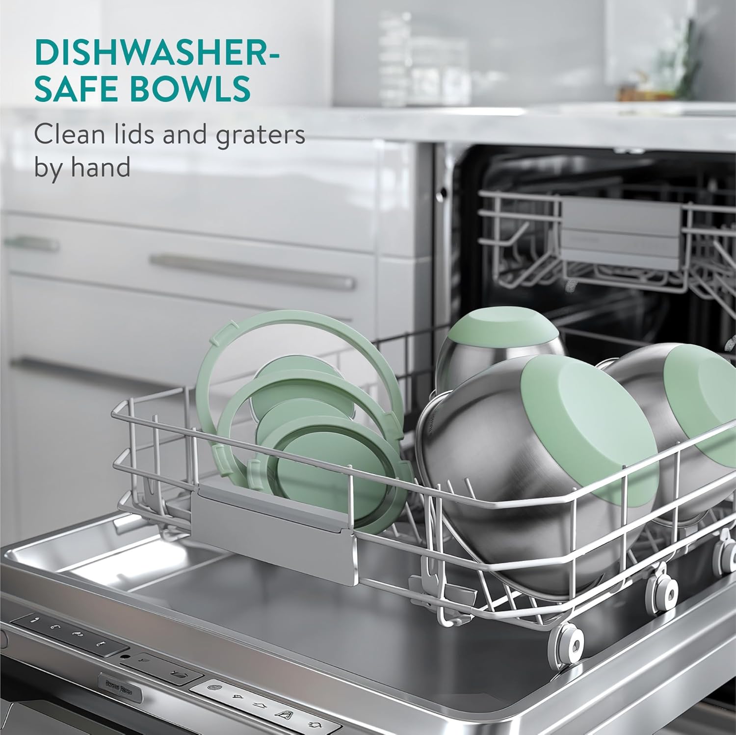 Navaris Σετ με 3 Μπολ Ανάμειξης από Ανοξείδωτο Ατσάλι με καπάκι και 3 Τρίφτες - Mint Green