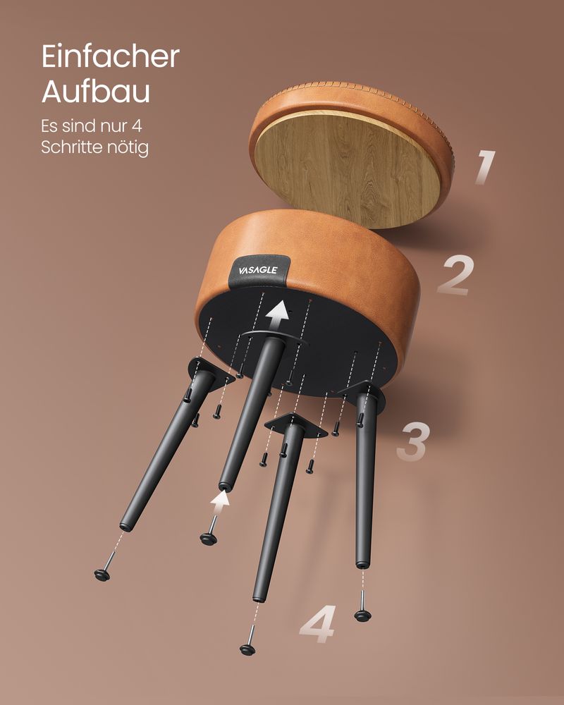 Vasagle EKHO Σκαμπό με Αποθηκευτικό Χώρο από Συνθετικό δέρμα και Ατσάλινα Πόδια - 38.2 x 44.4 cm - Caramel Brown - LOM005K01