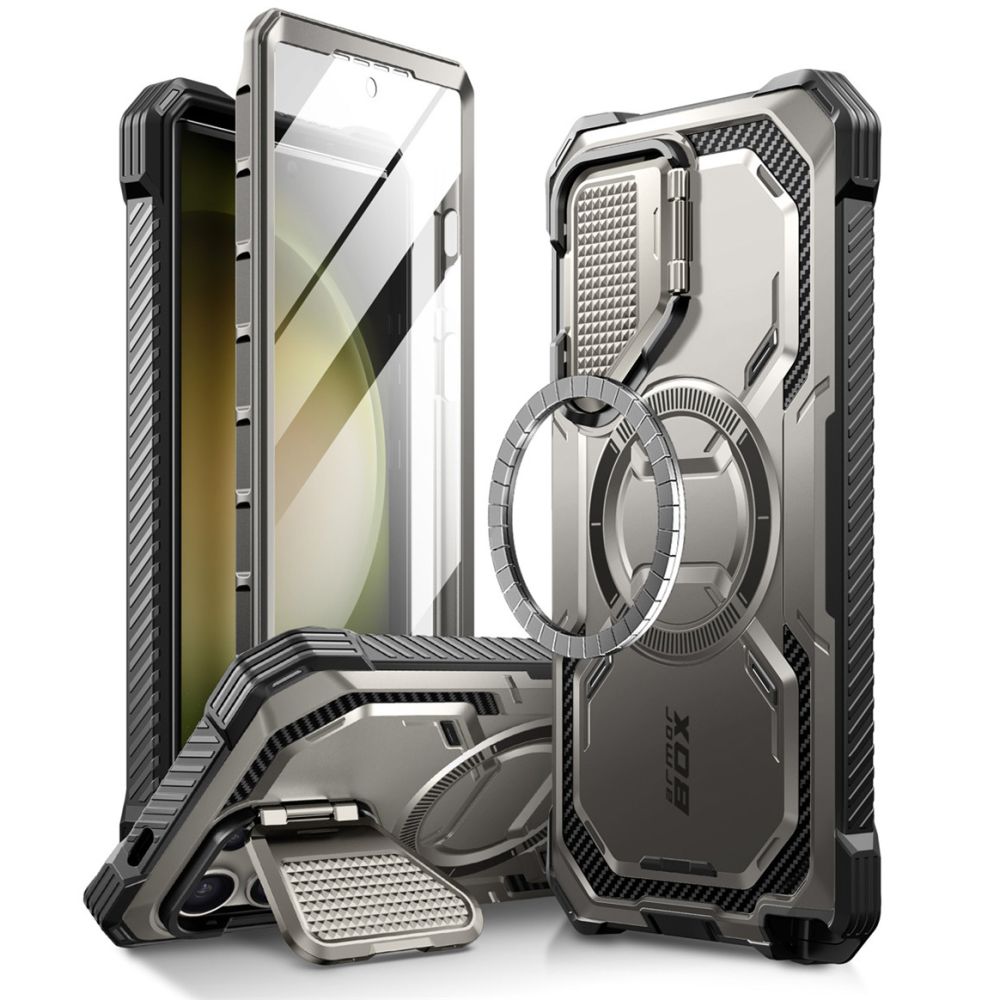 Supcase Samsung Galaxy S24 Ultra Armorbox Magsafe Σκληρή Θήκη με Προστασία Οθόνης και Κάλυμμα Κάμερας / Stand - Grey