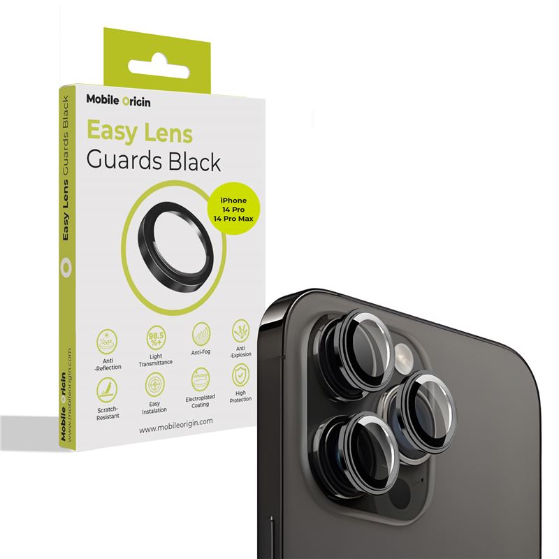 Mobile Origin Easy Lens Guards iPhone 14 Pro / iPhone 14 Pro Max - Προστασία Κάμερας - Αντιχαρακτικό Γυαλί - Black
