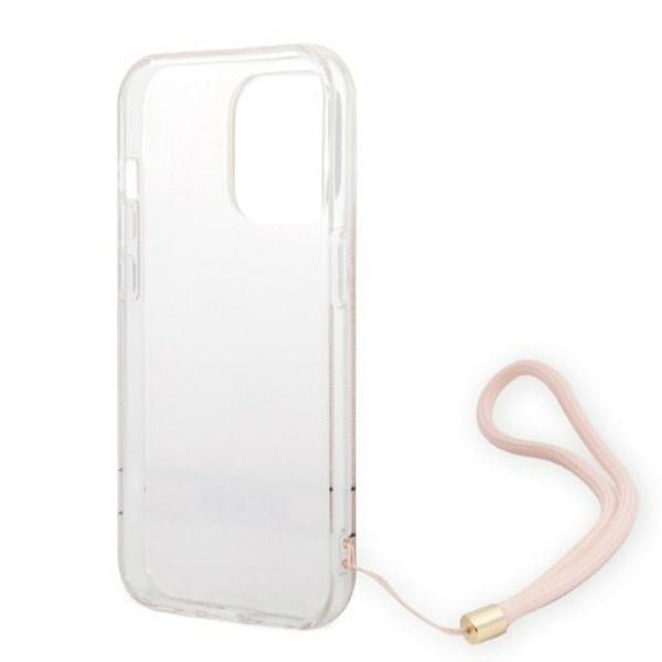 Guess iPhone 14 Pro 4G Print Strap Σκληρή Θήκη με Πλαίσιο Σιλικόνης και Λουράκι - Pink - GUOHCP14LH4STP
