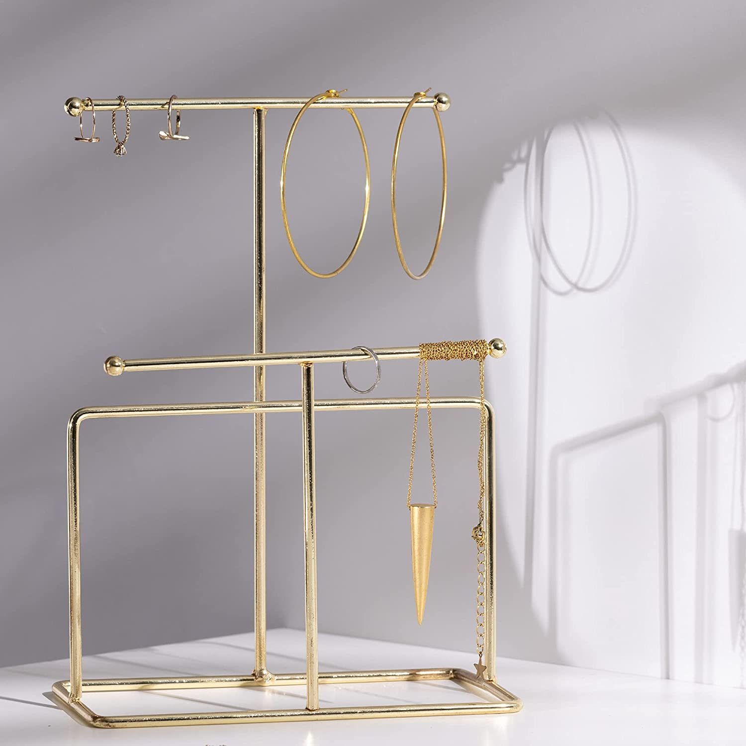 Navaris Μεταλλικό Stand Κοσμημάτων με 3 Βάσεις - Gold - 54707.21