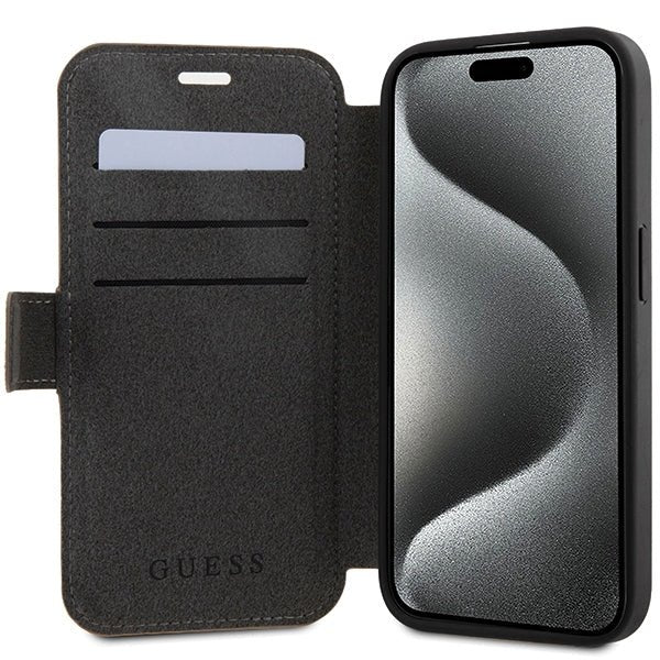 Guess iPhone 15 4G Big Metal Logo Θήκη Πορτοφόλι με Επένδυση Συνθετικού Δέρματος - Brown - GUBKP15S4GMGBR