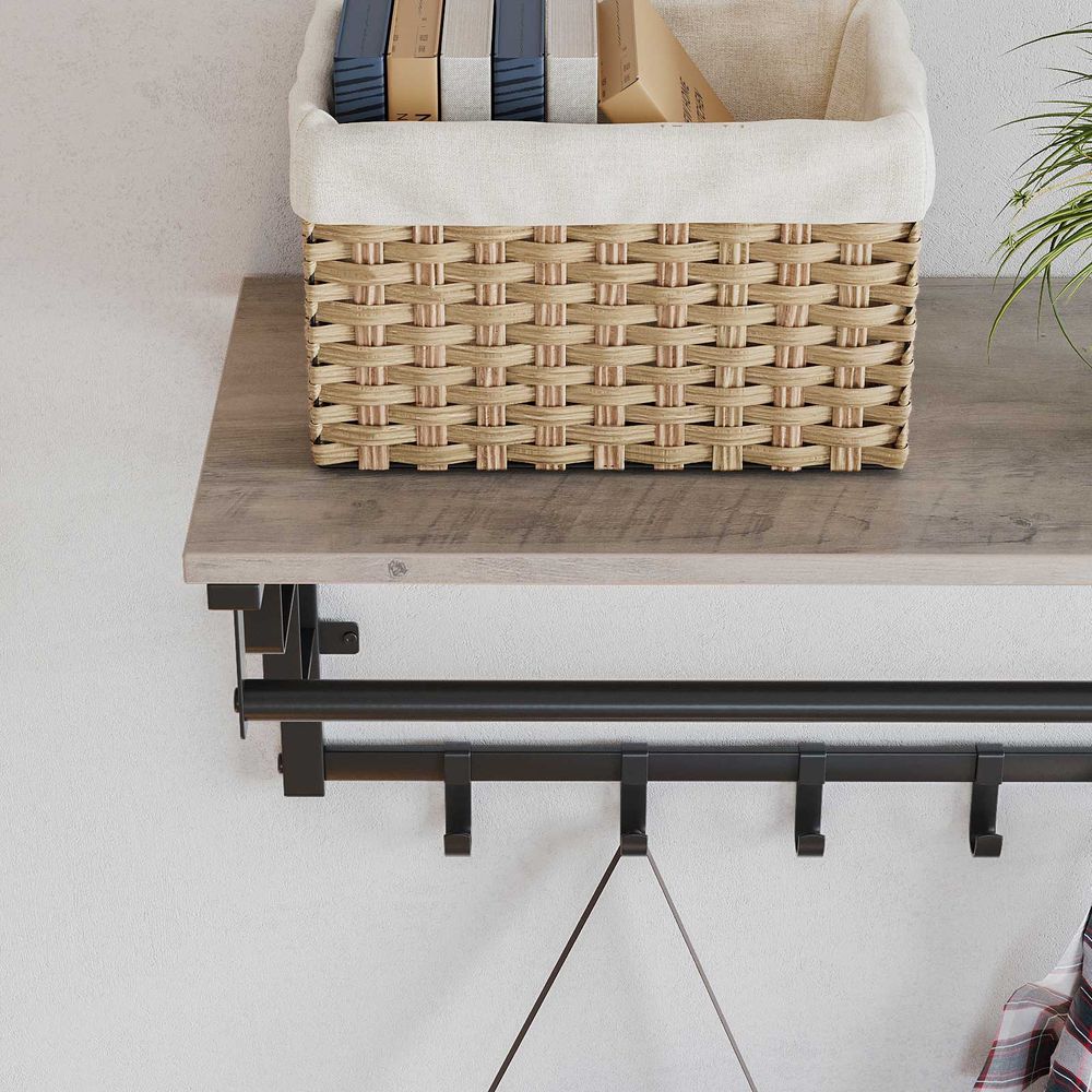 Vasagle Επιτοίχια Κρεμάστρα με Ράβδο και με 5 Αφαιρούμενους Γάντζους - 66 x 30 x 27 cm - Greige / Black - LCR012B02