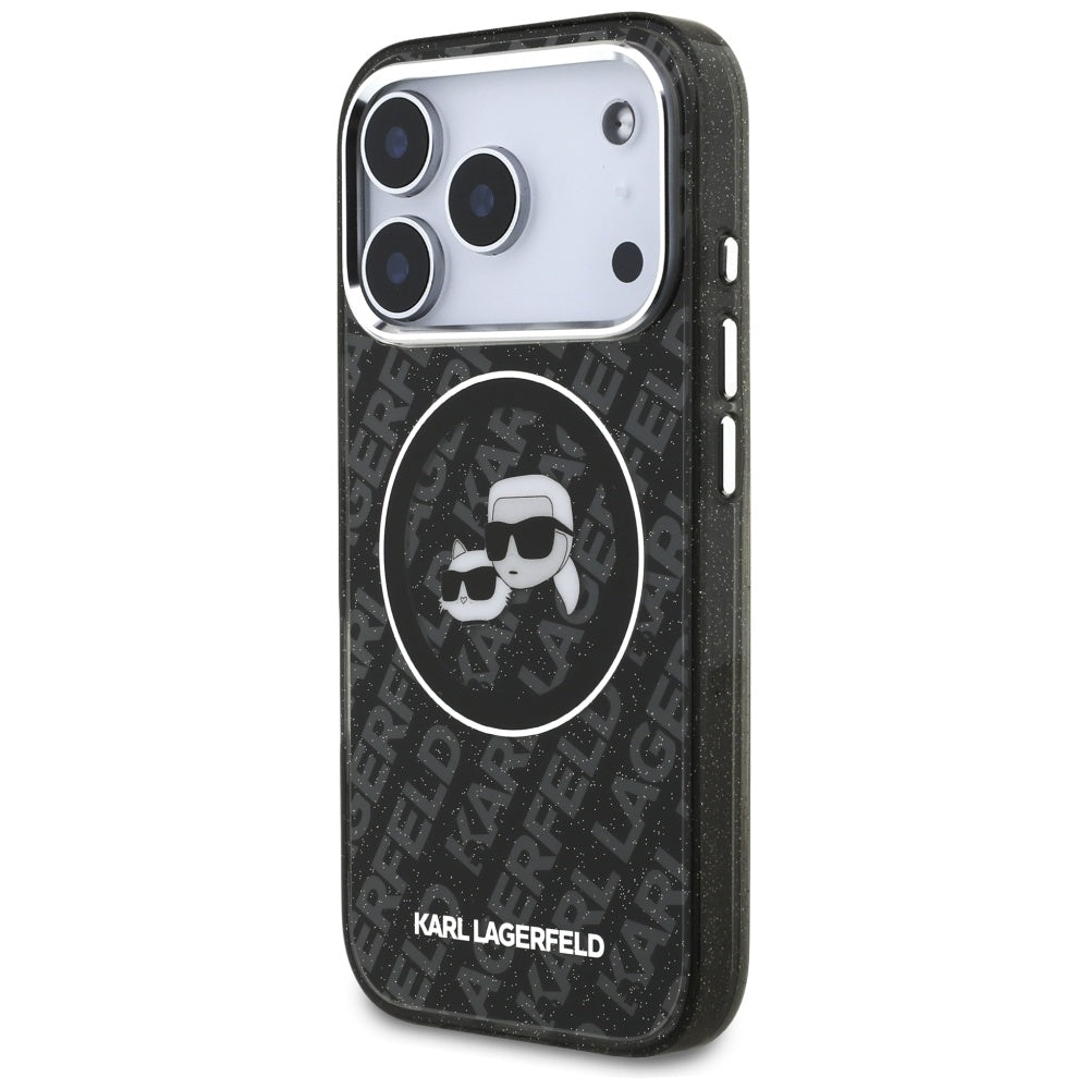 Karl Lagerfeld iPhone 17 Pro - IML Glitter Karl and Choupette Heads Logo MagSafe - Σκληρή Θήκη με Πλαίσιο Σιλικόνης - Black - KLHMP17LHMKBKCHOK
