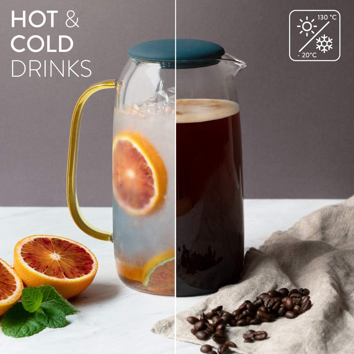 Navaris Glass Water Carafe with Silicone Lid and 4 Glasses Γυάλινη Κανάτα Νερού με Καπάκι Σιλικόνης και 4 Ποτήρια - 1,55L - Blue / Διάφανη - 51066.04.05