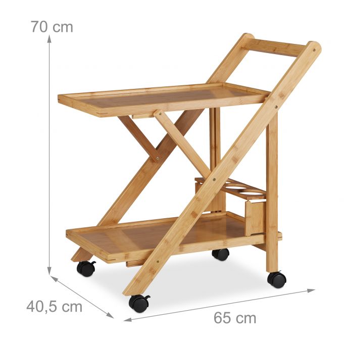 Relaxdays Πτυσσόμενο Καρότσι Σερβιρίσματος με 2 Ράφια - Natural - 4052025221645
