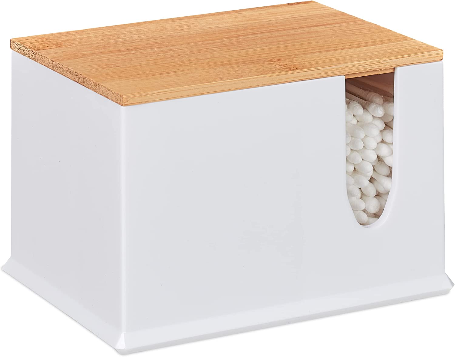 Relaxdays Ακρυλικό Κουτί Αποθήκευσης για Μπατονέτες από Μπαμπού με Καπάκι - White / Natural - 4052025905958Άνοιγμα Υ x Π: περίπου 6 x 2,3 cm