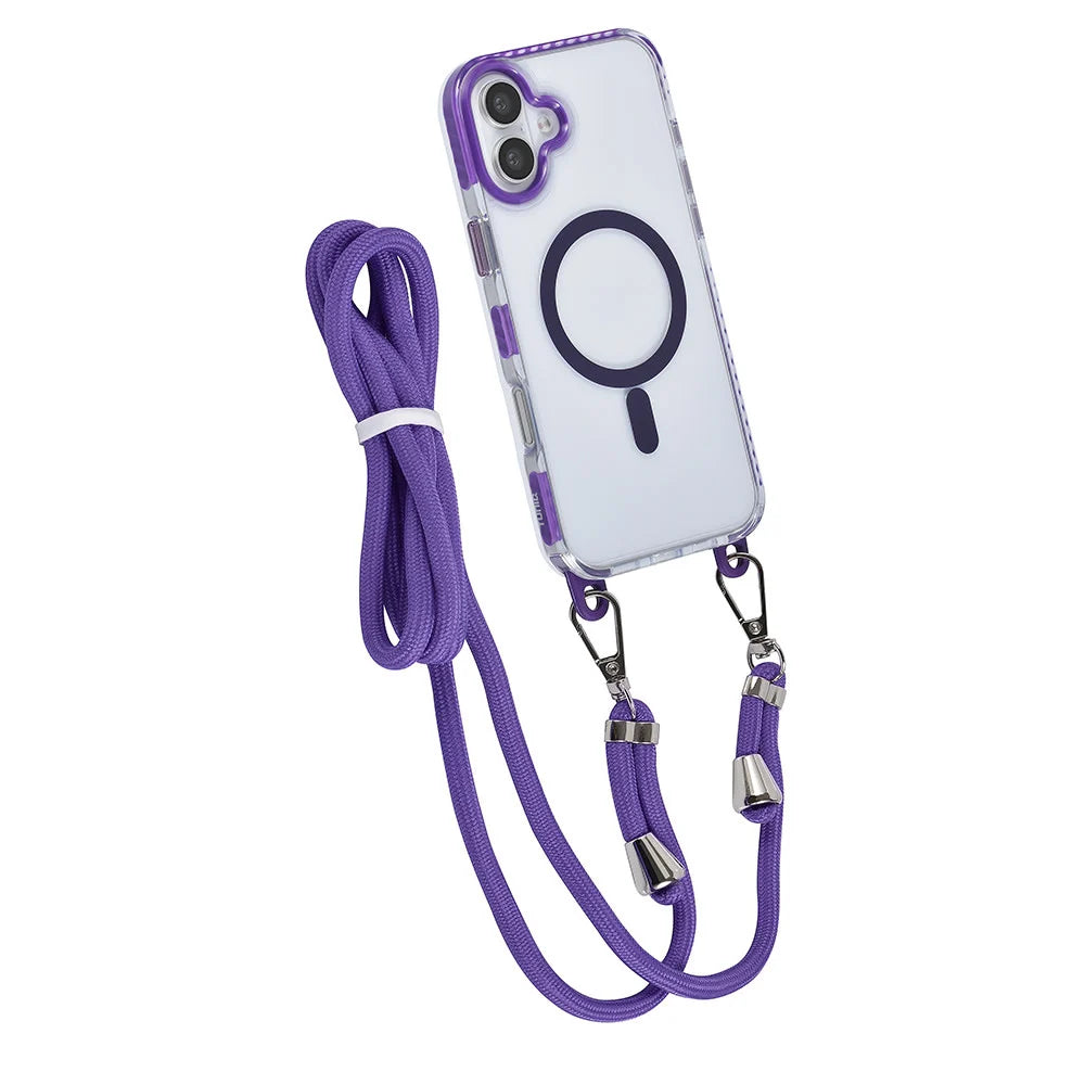 Tuniq iPhone 16 Plus - MagSafe Σκληρή Θήκη με Πλαίσιο Σιλικόνης και Λουράκι - Διάφανη / Purple