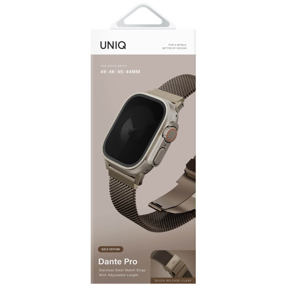 Uniq Λουράκι Apple Watch 4 / 5 / 6 / 7 / 8 / 9 / SE / SE 2 / Ultra / Ultra 2 - 44 / 45 / 46 / 49 mm Dante Pro από Ανοξείδωτο Ατσάλι - Steel Gold