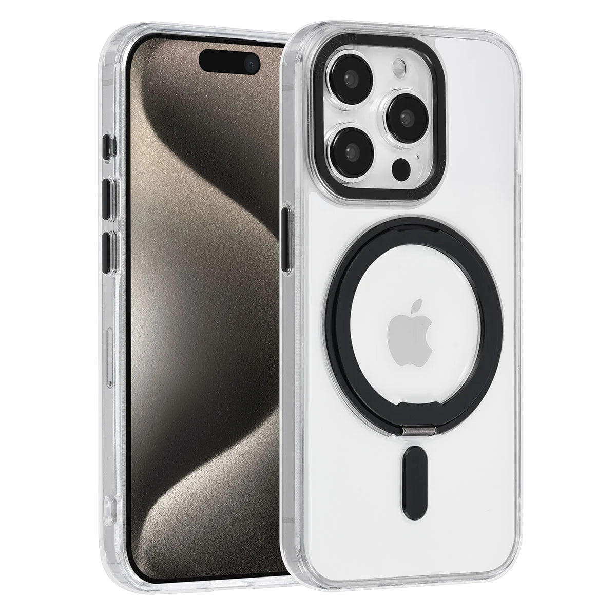 Tuniq iPhone 15 Pro - Σκληρή MagSafe Θήκη με Περιστρεφόμενο Δαχτυλίδι Συγκράτησης - Διάφανη / Μαύρη