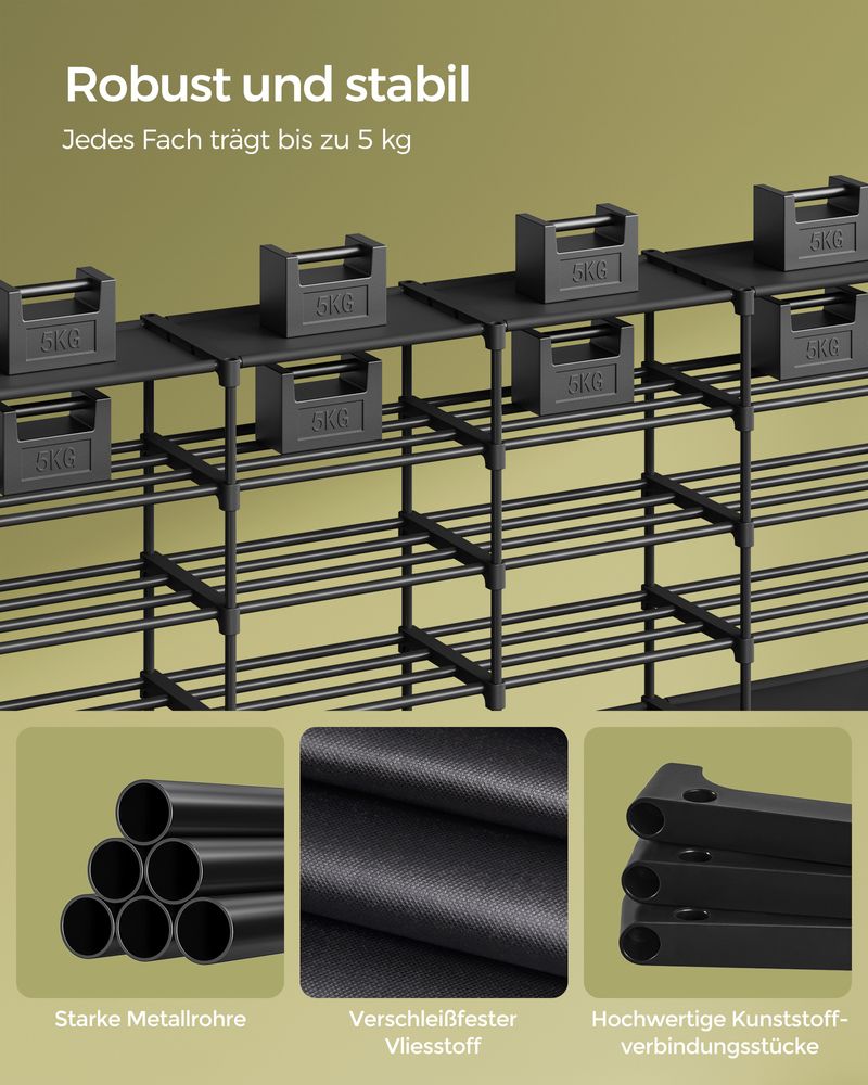 Songmics Μεταλλική Παπουτσοθήκη με 8 Ράφια - 29.5 x 171.1 x 157.6 cm - Ink Black - LSA419B01