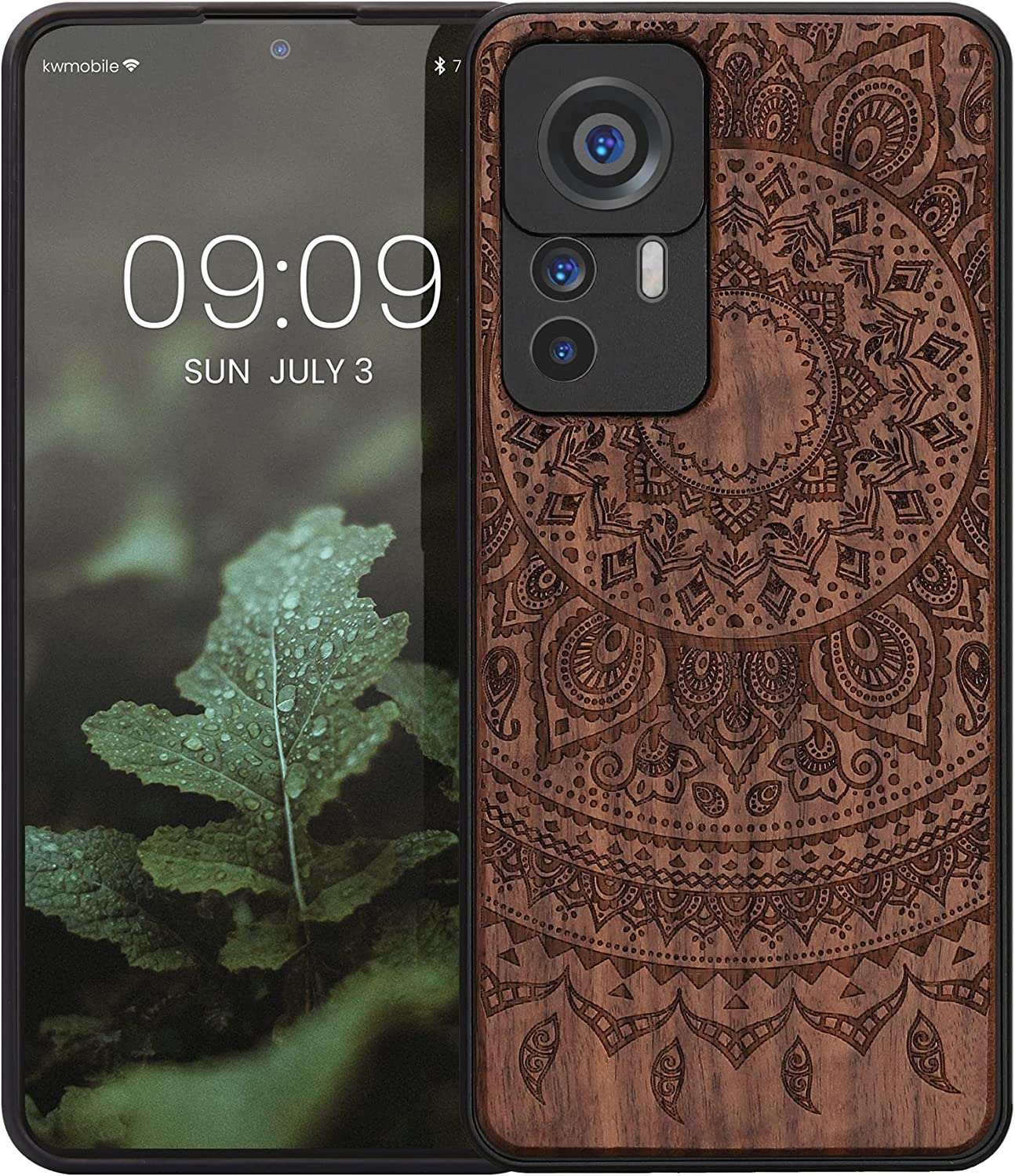 KW Xiaomi 12T / 12T Pro Θήκη από Φυσικό Ξύλο - Design Indian Sun - Dark Brown - 60150.04