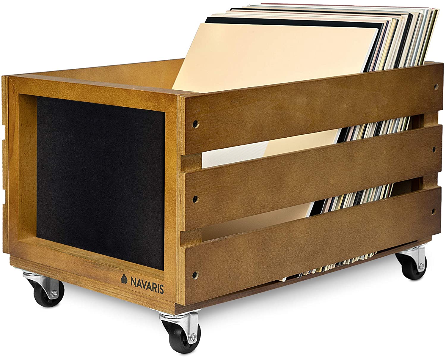 Navaris Ξύλινο Κουτί Αποθήκευσης με Πίνακα Κιμωλίας και Ροδάκια - Dark Brown - 53026.02.05