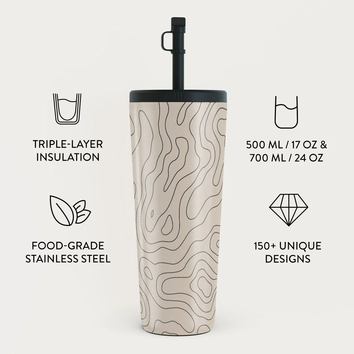 Burga Κούπα θερμός από Ανοξείδωτο Ατσάλι με καλαμάκι - 700ml - Wild Terrain