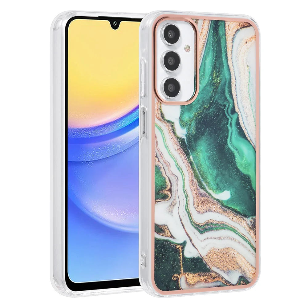 Tuniq Samsung Galaxy A15 4G / A15 5G - Σκληρή Θήκη με Πλαίσιο Σιλικόνης - Σχέδιο Μάρμαρο - Πράσινη