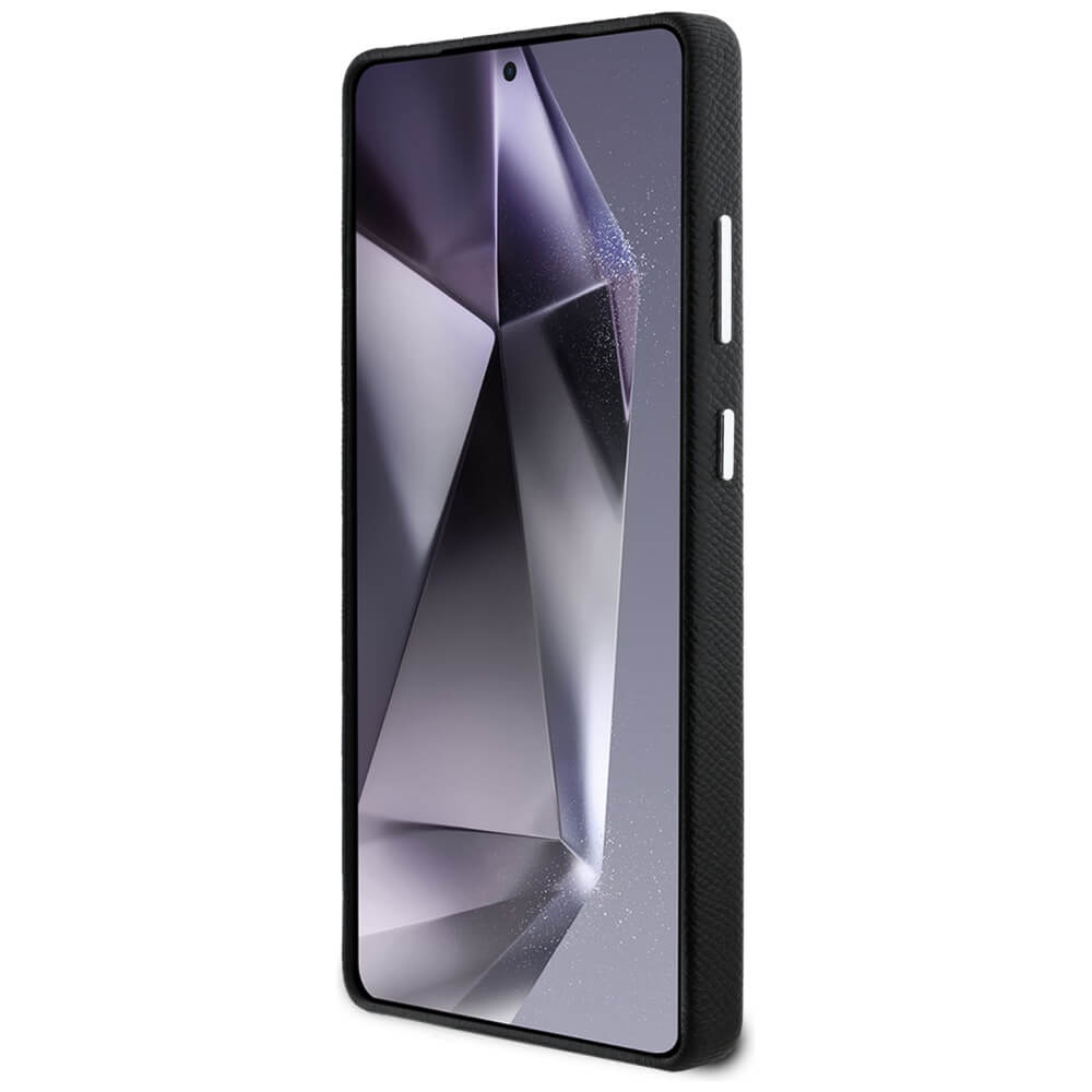 Guess Samsung Galaxy S25 Ultra - Grained Triangle Logo - MagSafe Σκληρή Θήκη με Πλαίσιο Σιλικόνης και Συνθετικό Δέρμα - Black - GUHMS25LPGTSPSK