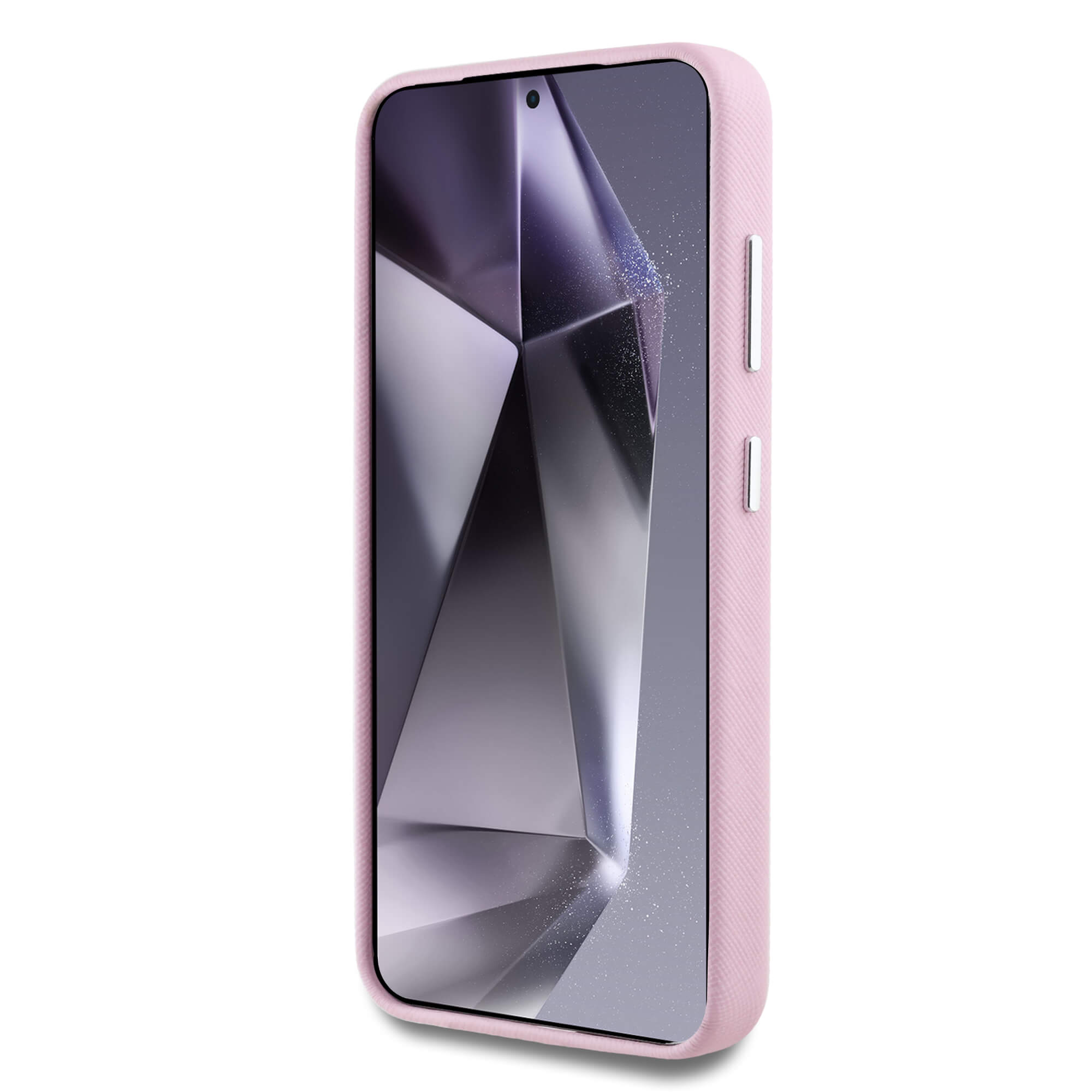 Karl Lagerfeld Samsung Galaxy S25 - Saffiano Full Wrapped Elongated Metal Logo - MagSafe Σκληρή Θήκη με Επένδυση Συνθετικού Δέρματος και Πλαίσιο Σιλικόνης - Pink - KLHMS25SPSAFWMCP