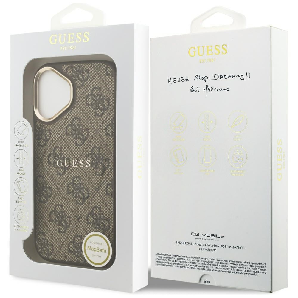 Guess iPhone 17 - 4G PU Classic Logo MagSafe - Σκληρή Θήκη με Πλαίσιο Σιλικόνης και Επένδυση Οικολογικού Δέρματος - Brown - GUHMP17SP4MSEGCW