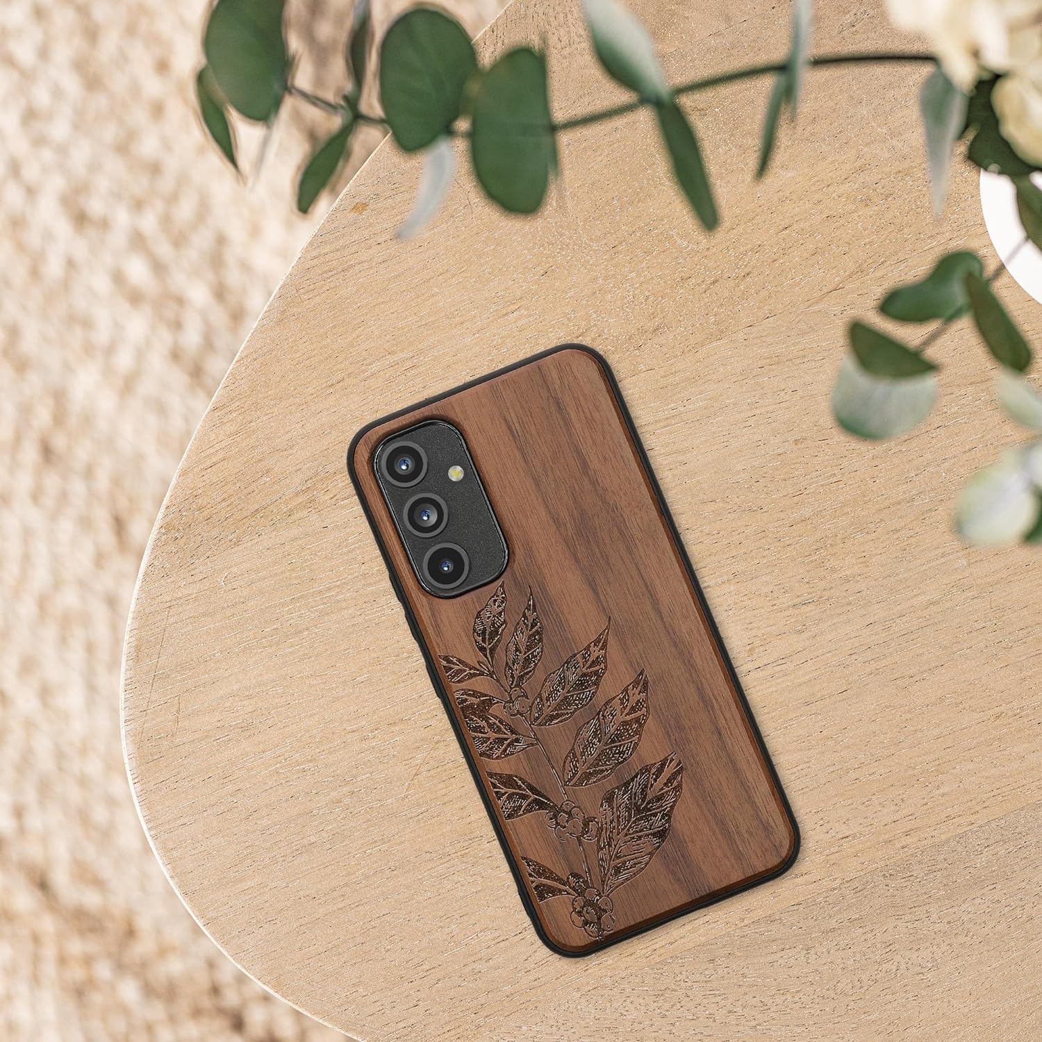 KW Samsung Galaxy A54 5G Θήκη από Φυσικό Ξύλο - Design Leaf Branch - Dark Brown - 60799.06