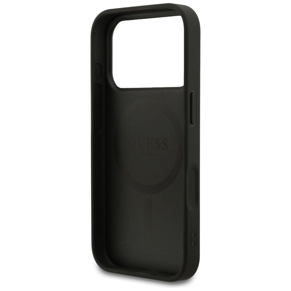 Guess iPhone 17 Pro - Grained Ring MagSafe - Σκληρή Θήκη με Πλαίσιο Σιλικόνης και Οικολογικό Δέρμα - Black - GUHMP17LPGHSMMK