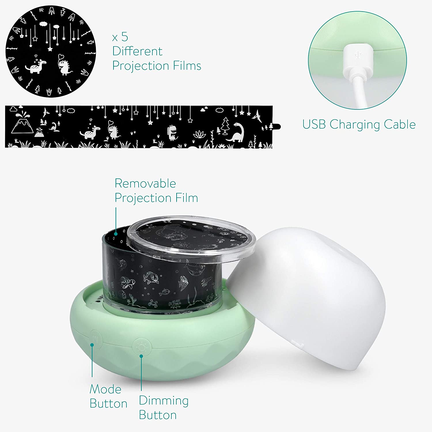 Navaris Children Projection Lamp - Προβολέας - Φωτιστικό Νυκτός για Παιδιά - Green - 52802.79