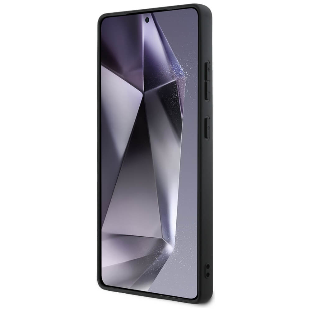 Guess Samsung Galaxy S25 Ultra - Hot Stamp 4G Pattern Triangle Metal Logo - Θήκη με Επένδυση Συνθετικού Δέρματος και Πλαίσιο Σιλικόνης - Black - GUHCS25LPGP4STRK