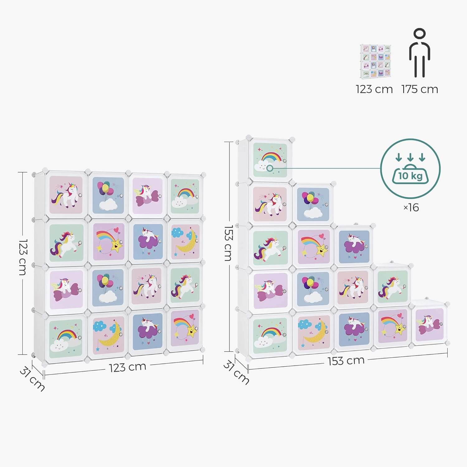 Songmics Σύστημα Αποθήκευσης με 16 Κουτιά για το Παιδικό Δωμάτιο - White - LPC906W01