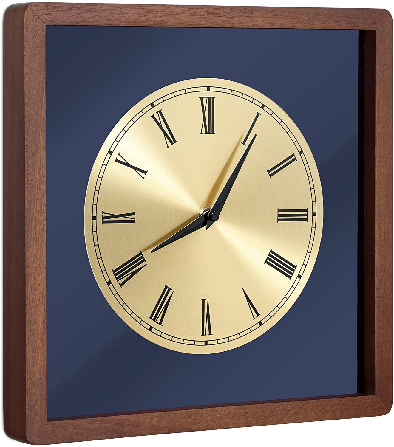 Navaris Analogue Wood Wall Clock Design Square - Ξύλινο Ρολόι Tοίχου - Dark Brown / Gold - 54471.18.21
