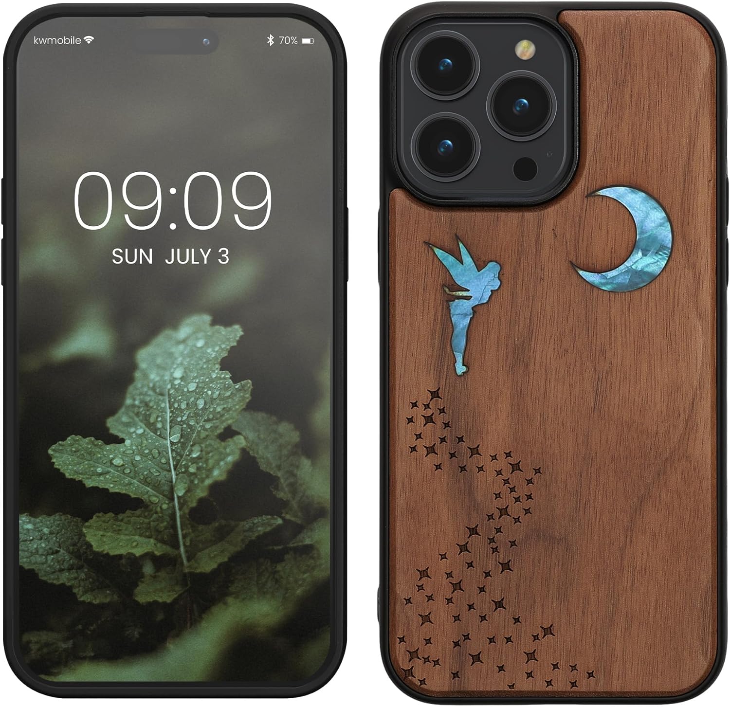 KW iPhone 14 Pro Max Θήκη από Φυσικό Ξύλο - Design Fairy Mother of Pearl - Dark Brown
