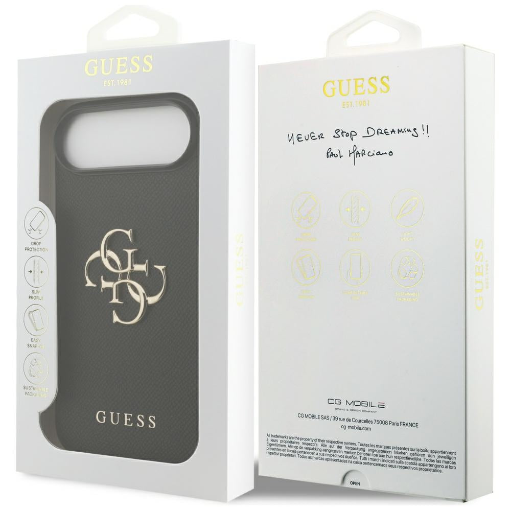 Guess iPhone Air - Grained Big 4G and Classic Logo - Σκληρή Θήκη με Επένδυση από Οικολογικό Δέρμα - Black - GUHCP17MPGT4MBK