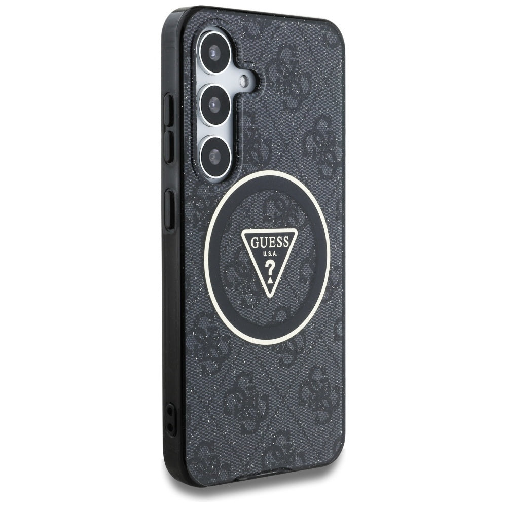 Guess Samsung Galaxy S25 Plus - 4G Glitter Triangle Buttons - MagSafe Σκληρή Θήκη με Πλαίσιο Σιλικόνης - Black - GUHMS25MHG4PRTGK