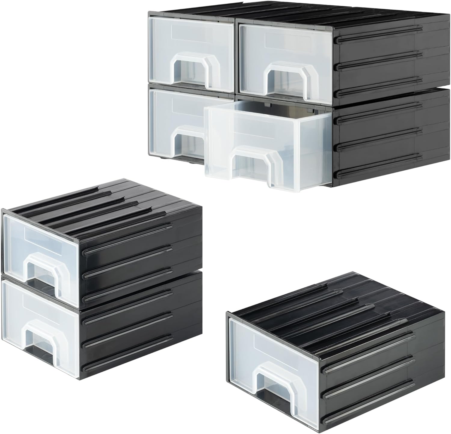 Navaris Σετ με 4 Συρτάρια Οργάνωσης - Large Size - 15 x 12.9 x 7.3 cm - Black - 61952.05