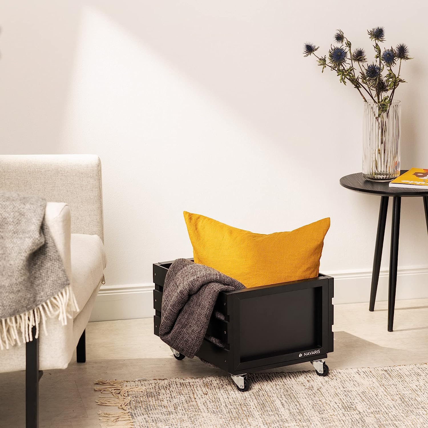 Navaris Ξύλινο Κουτί Αποθήκευσης με Πίνακα Κιμωλίας και Ροδάκια - 42,9 x 34,4 x 28 cm - Black - 53026.02.01