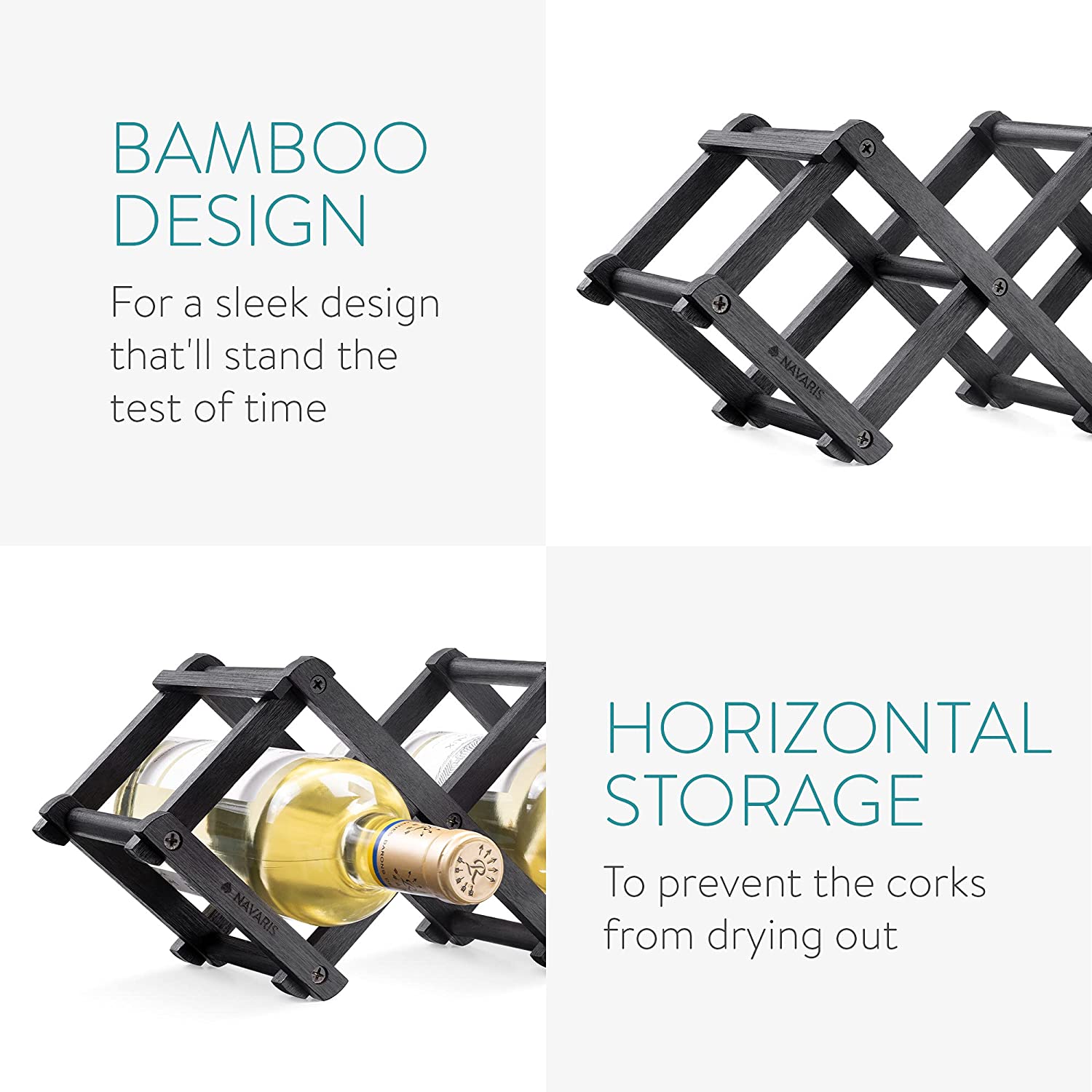 Navaris Ξύλινο Πτυσσόμενο Ράφι Ποτών από Μπαμπού - Black - 51114.01