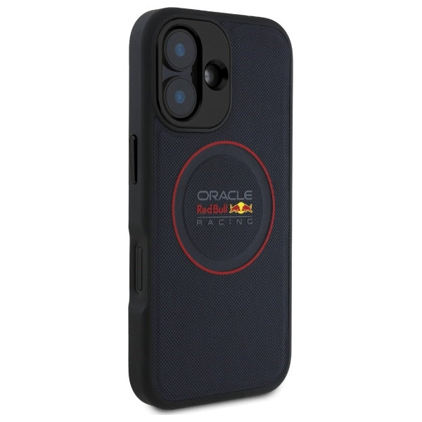 Red Bull iPhone 16 Plus - Leather Red Ring - MagSafe Σκληρή Θήκη με Επένδυση Συνθετικού Δέρματος και Πλαίσιο Σιλικόνης - Navy - RBHMP16M24PUILVR