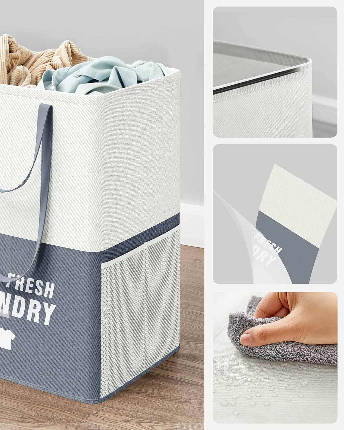 Songmics Υφασμάτινο Καλάθι Απλύτων με 2 Διαμερίσματα - Dark Blue - LCB209Q11