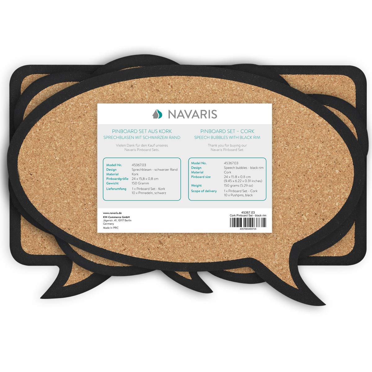 Navaris Cork Notice Board Set Τρεις Πίνακες Ανακοινώσεων με Πινέζες - Brown / Black - 45367.03