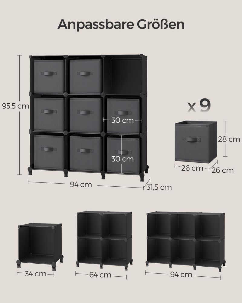 Songmics Σύστημα Αποθήκευσης με 9 Κουτιά - Ink Black / Dove Grey - LPC092B01