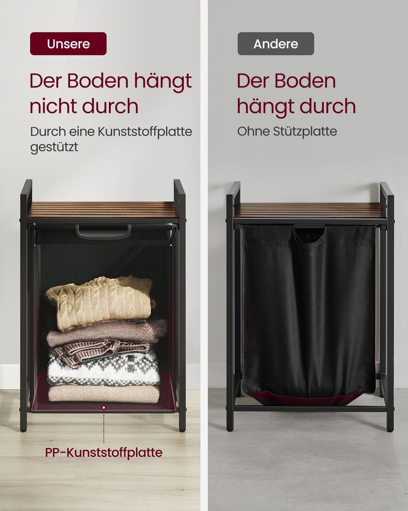 Vasagle Καλάθι Απλύτων με Ράφι - 65L - Vintage Brown / Black - BLH101B01