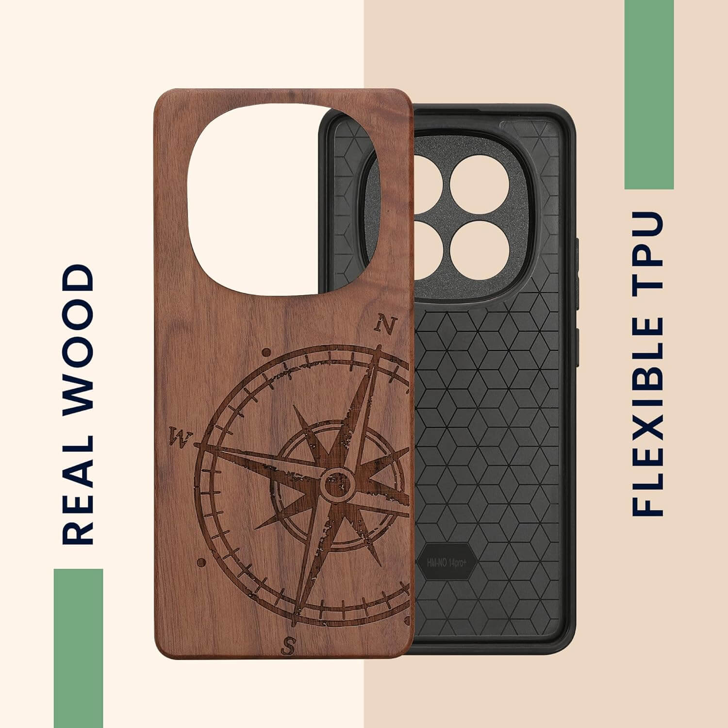 KW Xiaomi Redmi Note 14 Pro+ 5G Θήκη από Φυσικό Ξύλο - Design Compass Vintage - Dark Brown