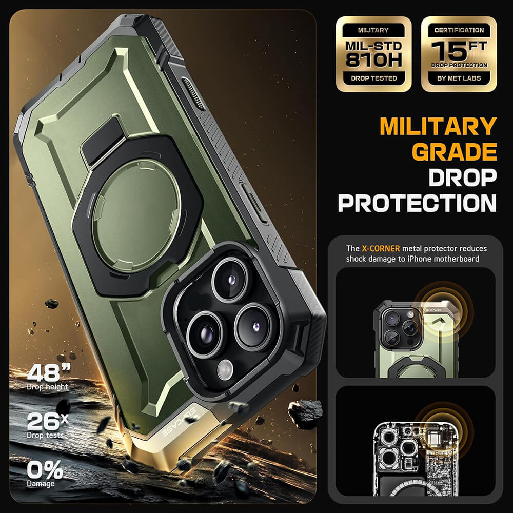 Supcase iPhone 16 Pro Unicorn Beetle Defender Σκληρή Θήκη με MagSafe και Stand - Dark Green