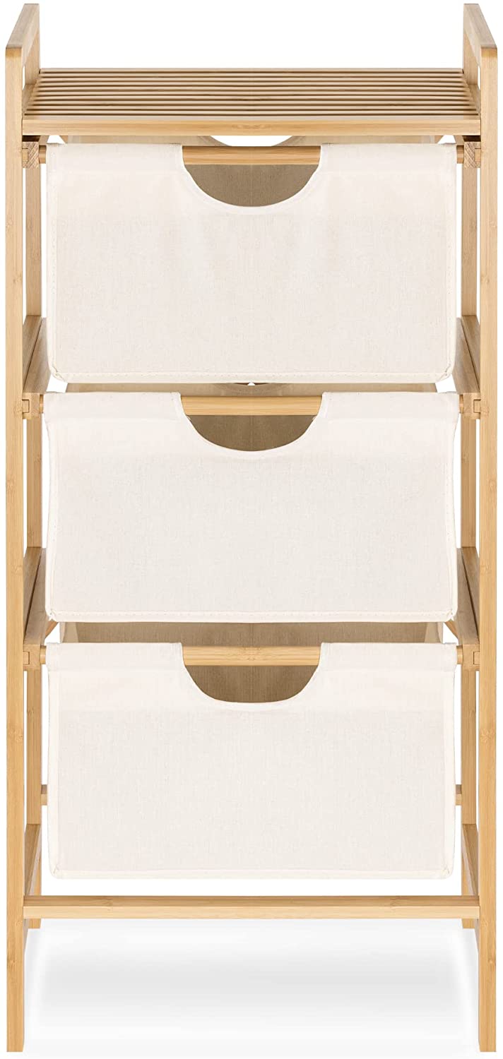 Navaris Καλάθι Απλύτων με 3 Ράφια - Bamboo - Light Brown / White - 53427.02