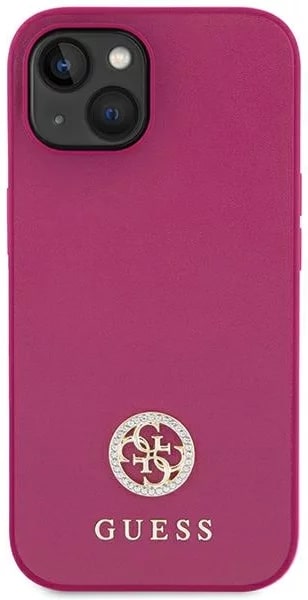 Guess iPhone 15 4G Strass Metal Logo Θήκη με Επένδυση Συνθετικού Δέρματος - Pink - GUHCP15SPS4DGPP